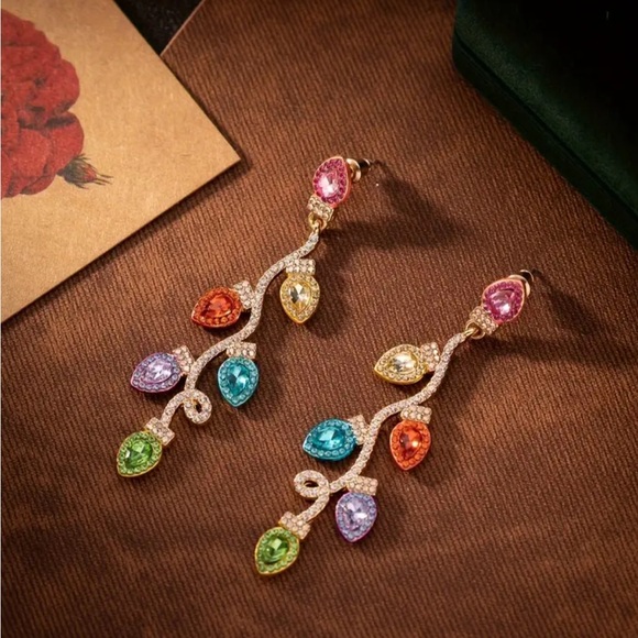 Colorful Christmas Lights Zirconia Earrings - Picture 2 of 3